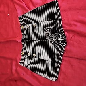 Stylish striped shorts that are quite short.